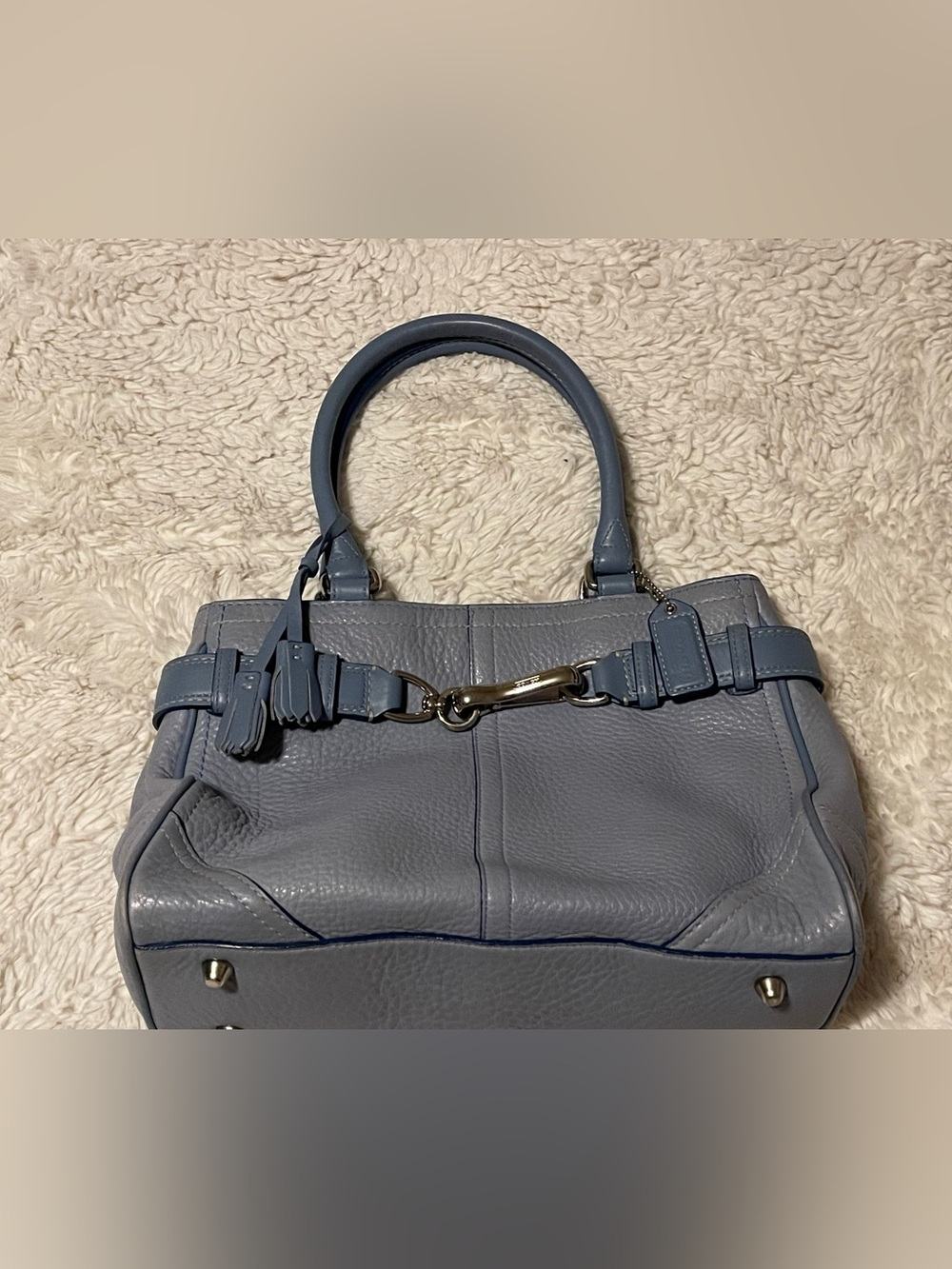 Vtg Y2K Coach Hamptons Light Blue Leather Satchel Toggle Clasp Tote Bag F10688